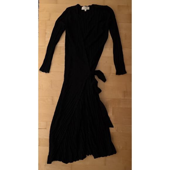 Sezane Black Cecilia Dress Knit Wrap Midi XS - Picture 3 of 5